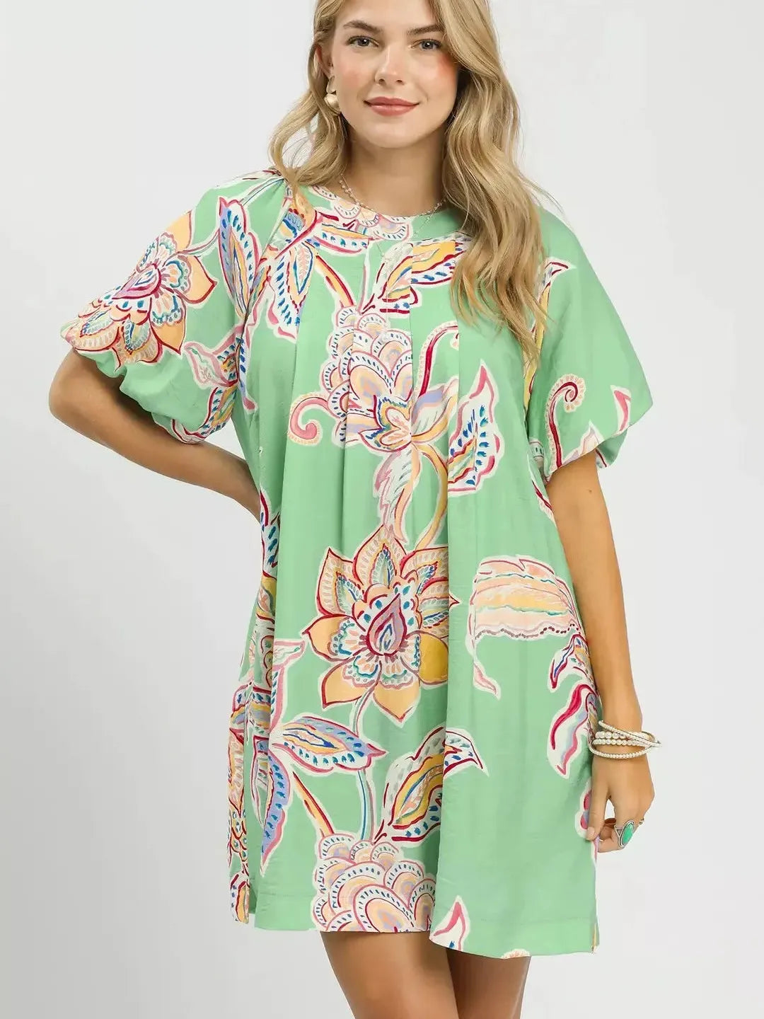Umgee Fresh Bloom Boho Floral Print Mini Dress with Pockets-Shop Z & Joxa