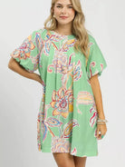 Umgee Fresh Bloom Boho Floral Print Mini Dress with Pockets-Shop Z & Joxa