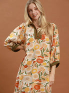 Umgee Garden Groove Mixed Florals Contrast Trim Mini Dress-Women's Dresses-Shop Z & Joxa