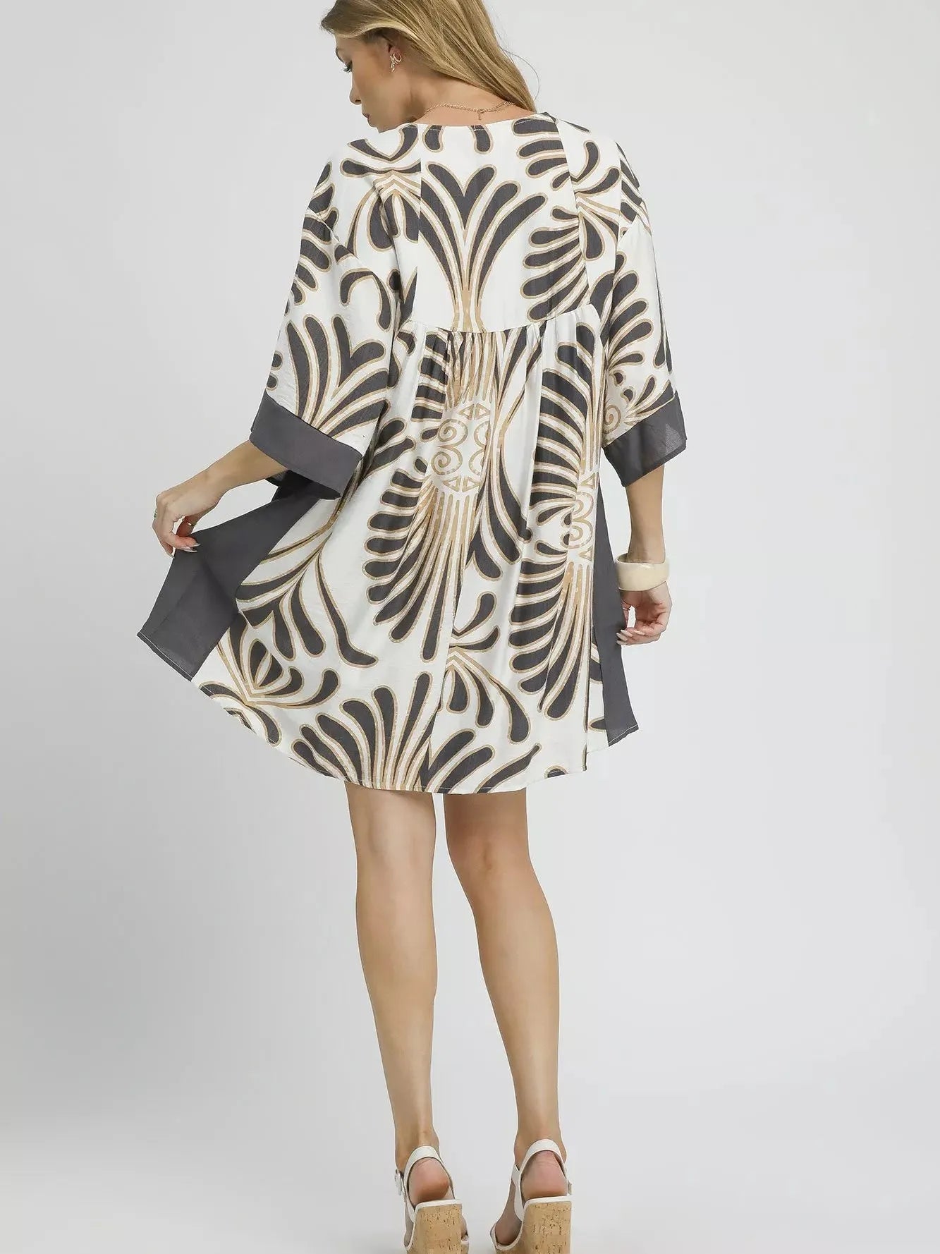 Umgee Gray Geometry Muse Kimono Dress-Women's Dresses-Shop Z & Joxa