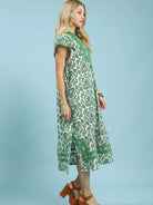 Umgee Green Mirage Abstract Two Tone Print Midi Dress-Women's Dresses-Shop Z & Joxa
