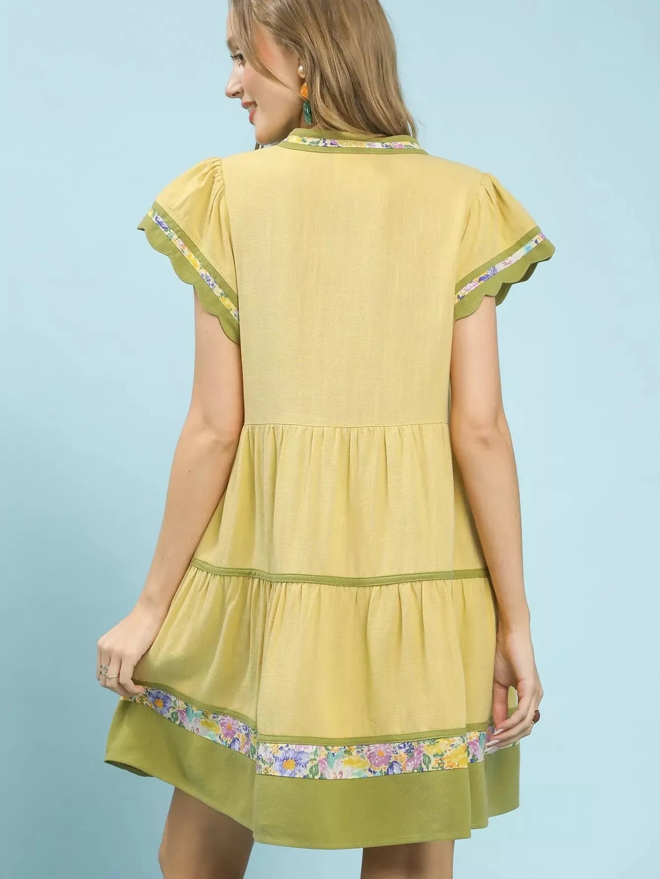 Umgee Honey Blossom Tiered Flutter Sleeve Dress with Floral-Women's Dresses-Shop Z & Joxa