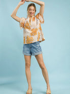 Umgee Honey Flutter Floral Print Ruffle Sleeve Blouse-Women's Shirts & Tops-Shop Z & Joxa