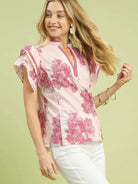 Umgee Honey Flutter Floral Print Ruffle Sleeve Blouse in Pink-Women's Shirts & Tops-Shop Z & Joxa