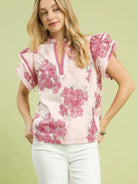 Umgee Honey Flutter Floral Print Ruffle Sleeve Blouse in Pink-Women's Shirts & Tops-Shop Z & Joxa