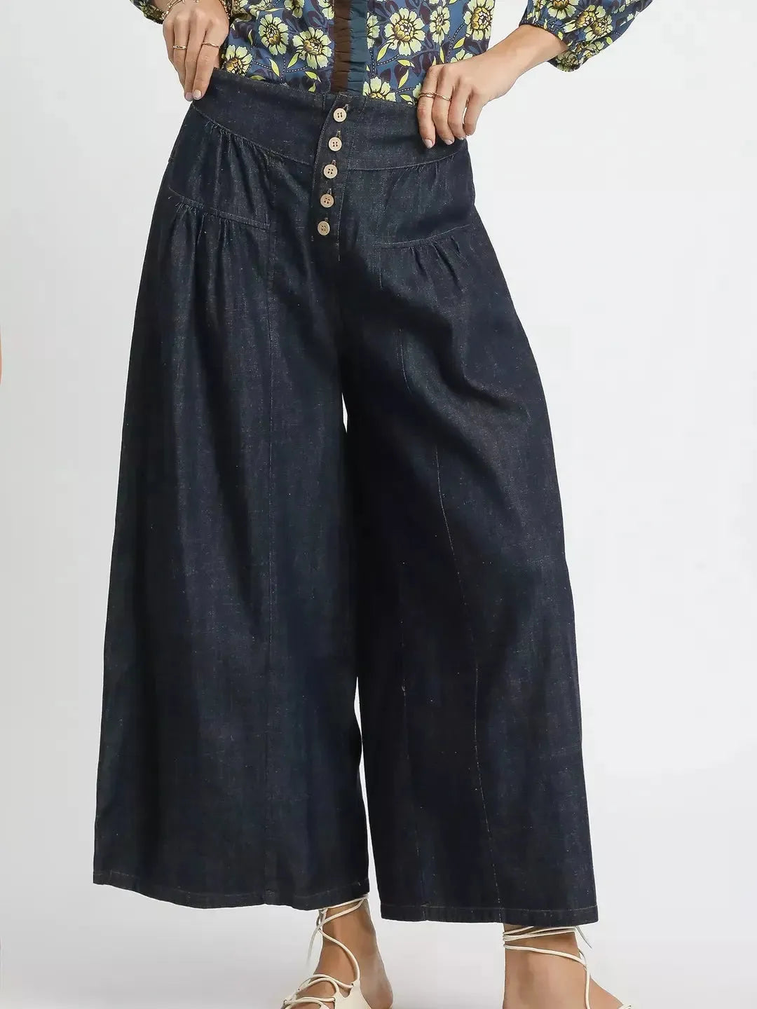 Umgee Indigo Breeze Stone Washed Wide-Leg Button-Front Culottes-Women's Pants-Shop Z & Joxa