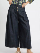 Umgee Indigo Breeze Stone Washed Wide-Leg Button-Front Culottes-Women's Pants-Shop Z & Joxa
