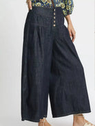 Umgee Indigo Breeze Stone Washed Wide-Leg Button-Front Culottes-Women's Pants-Shop Z & Joxa