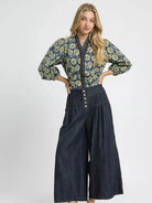 Umgee Indigo Breeze Stone Washed Wide-Leg Button-Front Culottes-Women's Pants-Shop Z & Joxa