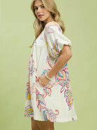 Umgee Ivory Prairie Bloom Boho Floral Print Mini Dress-Women's Dresses-Shop Z & Joxa