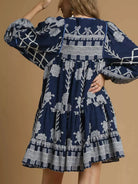 Umgee KnotQuest Tribal Print Mini Dress with Tie Neck-Women's Dresses-Shop Z & Joxa