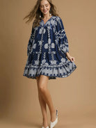 Umgee KnotQuest Tribal Print Mini Dress with Tie Neck-Women's Dresses-Shop Z & Joxa