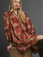 Umgee Latte Leap Animal Print Boho Tunic Contrast Trim Dress-Women's Dresses-Shop Z & Joxa
