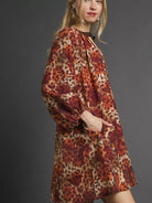 Umgee Latte Leap Animal Print Boho Tunic Contrast Trim Dress-Women's Dresses-Shop Z & Joxa