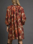 Umgee Latte Leap Animal Print Boho Tunic Contrast Trim Dress-Women's Dresses-Shop Z & Joxa