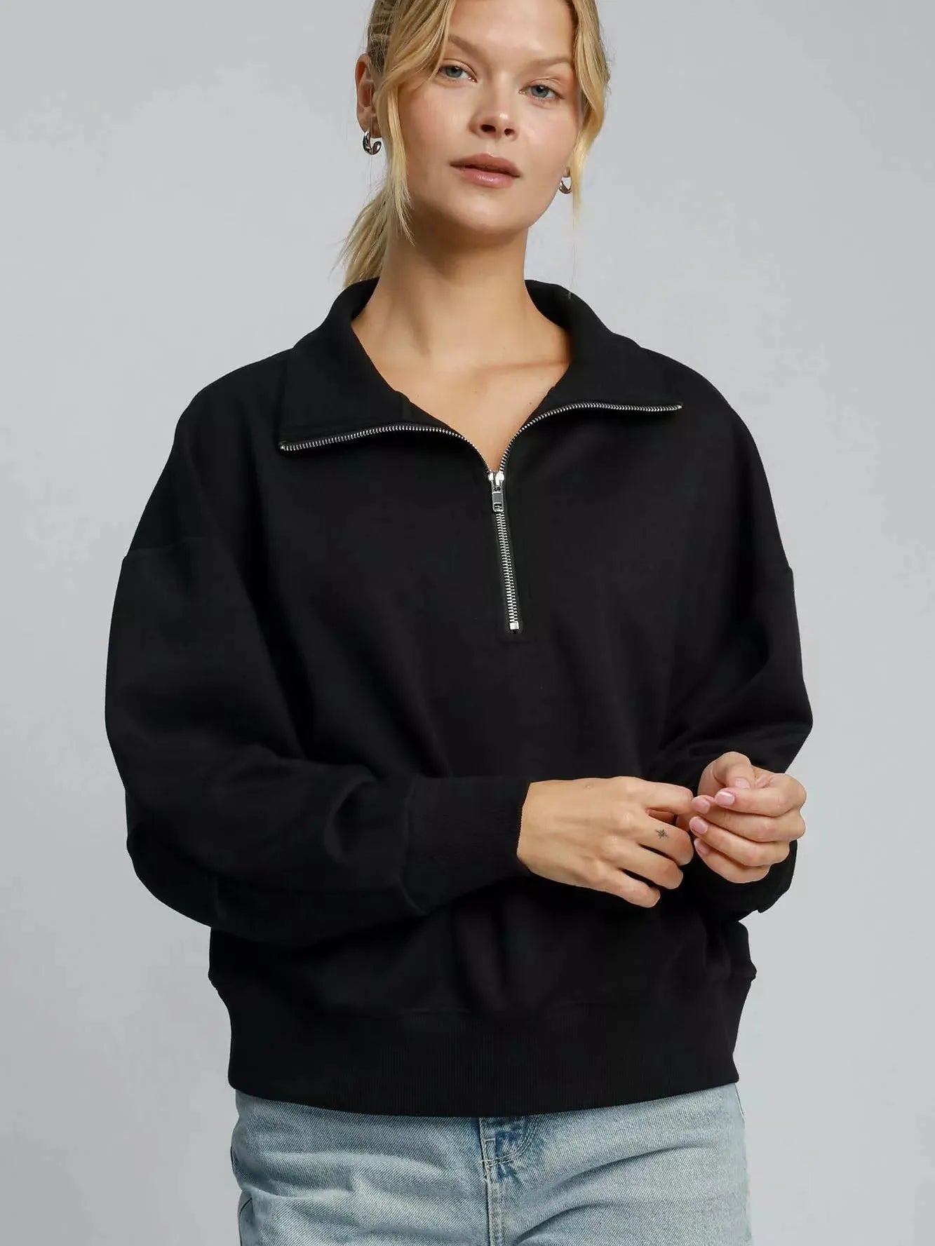 Umgee Lazy Day Luxe Half Zip Drop Shoulder Sweatshirt-Women's Shirts & Tops-Shop Z & Joxa