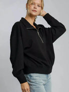 Umgee Lazy Day Luxe Half Zip Drop Shoulder Sweatshirt-Women's Shirts & Tops-Shop Z & Joxa