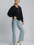 Umgee Lazy Day Luxe Half Zip Drop Shoulder Sweatshirt-Women's Shirts & Tops-Shop Z & Joxa