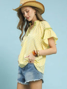 Umgee Lemon & Lace Gingham Lace Trim Top-Women's Shirts & Tops-Shop Z & Joxa