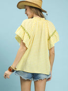 Umgee Lemon & Lace Gingham Lace Trim Top-Women's Shirts & Tops-Shop Z & Joxa