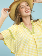 Umgee Lemon & Lace Gingham Lace Trim Top-Women's Shirts & Tops-Shop Z & Joxa