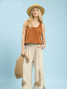 Umgee Linen Embroidered Wide-Leg Boho Pants in Cream-Women's Pants-Shop Z & Joxa
