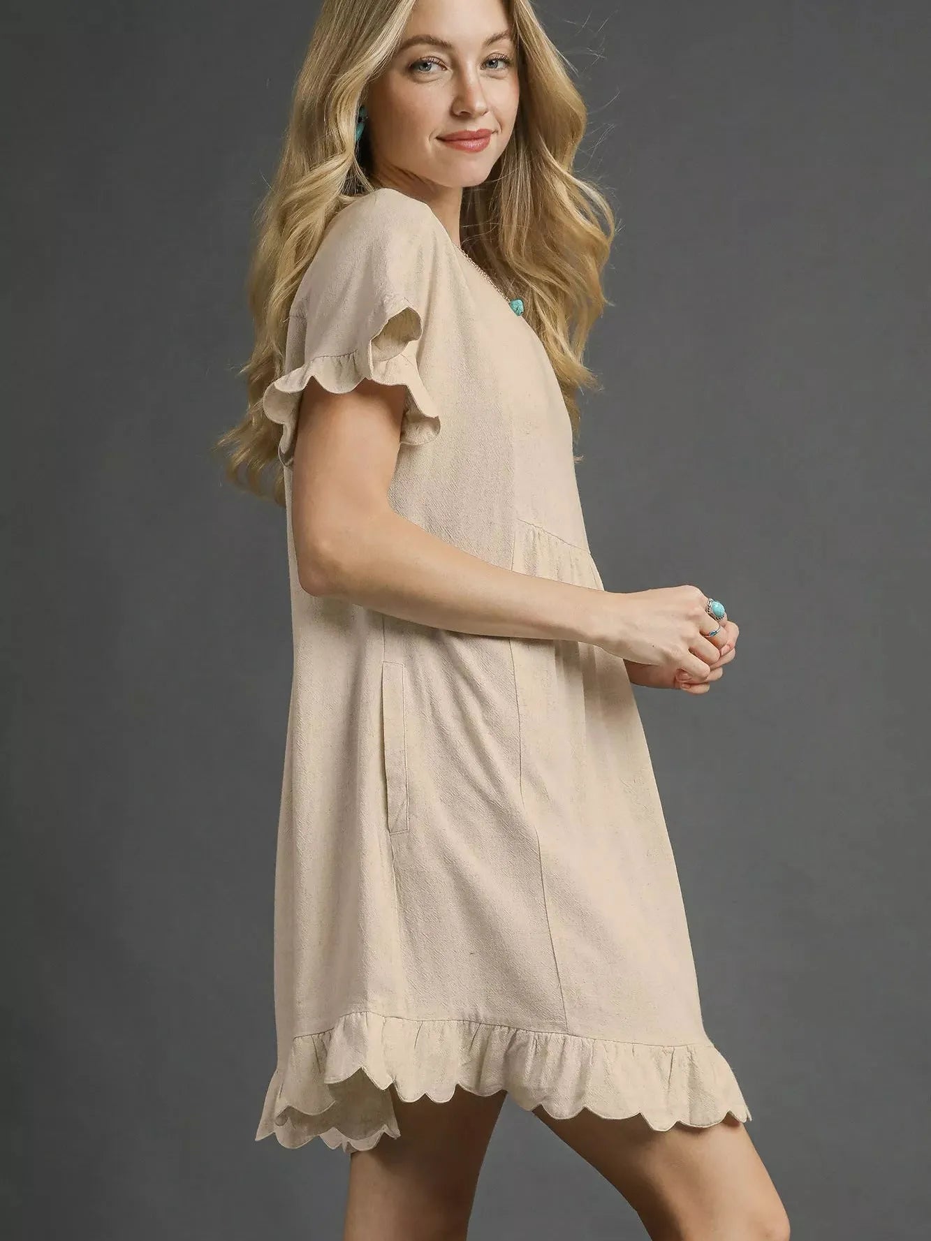 Umgee Linen Loveliness Ruffle Hem Babydoll Dress-Women's Dresses-Shop Z & Joxa