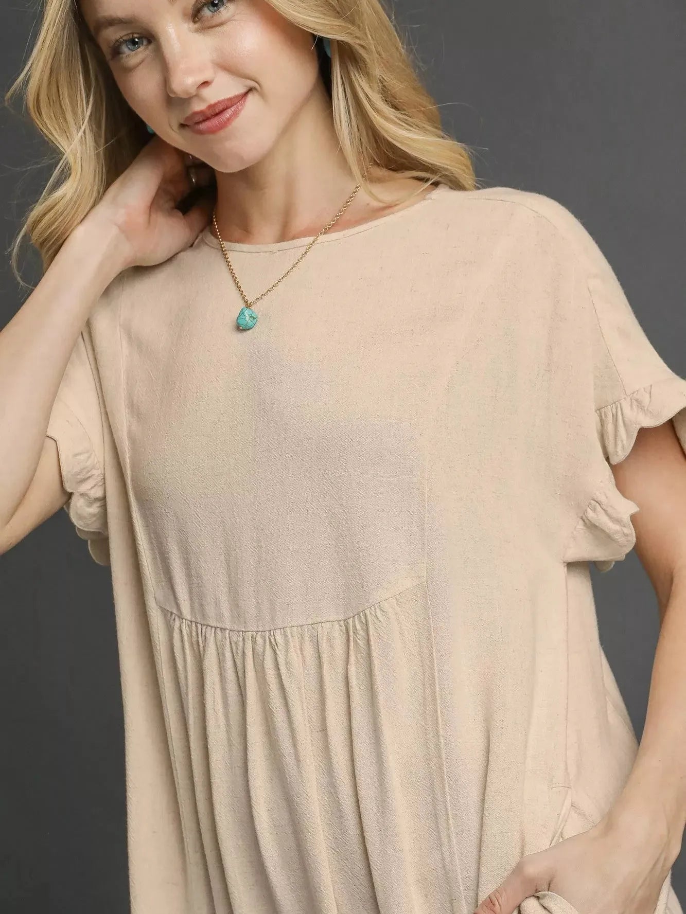 Umgee Linen Loveliness Ruffle Hem Babydoll Dress-Women's Dresses-Shop Z & Joxa