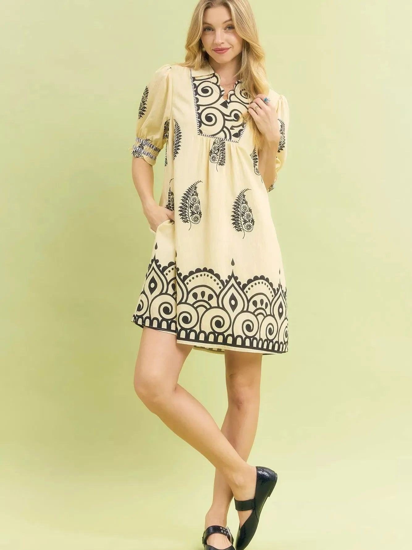 Umgee Mandala Me Pretty Paisley Print Babydoll Dress In Ivory-Women's Dresses-Shop Z & Joxa