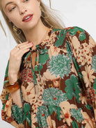 Umgee Meadow Muse Floral Peplum Blouse with Tie Neck-Women's Shirts & Tops-Shop Z & Joxa