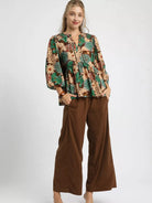 Umgee Meadow Muse Floral Peplum Blouse with Tie Neck-Women's Shirts & Tops-Shop Z & Joxa