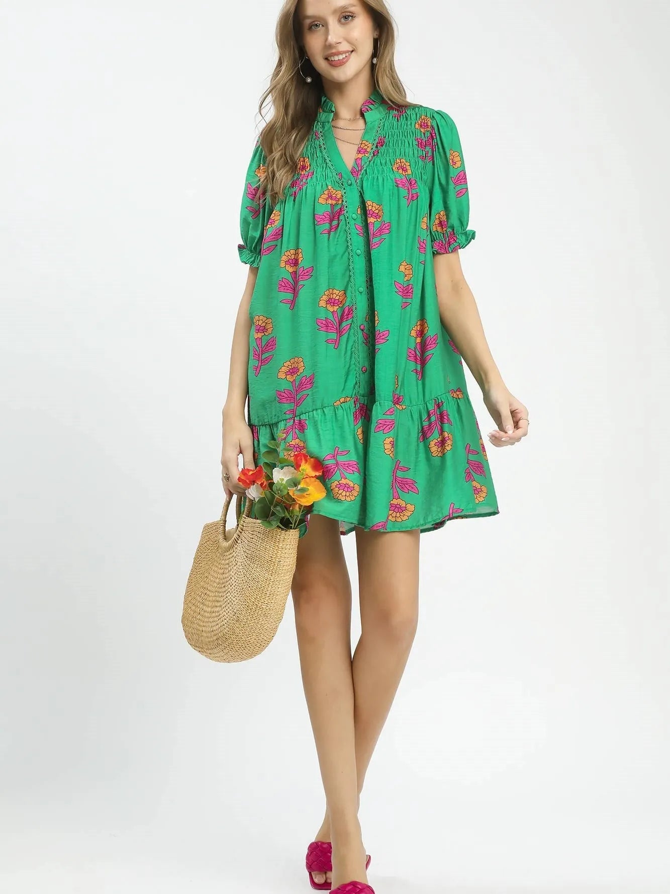 Umgee Meadow Muse Floral Print Babydoll Dress-Women's Dresses-Shop Z & Joxa