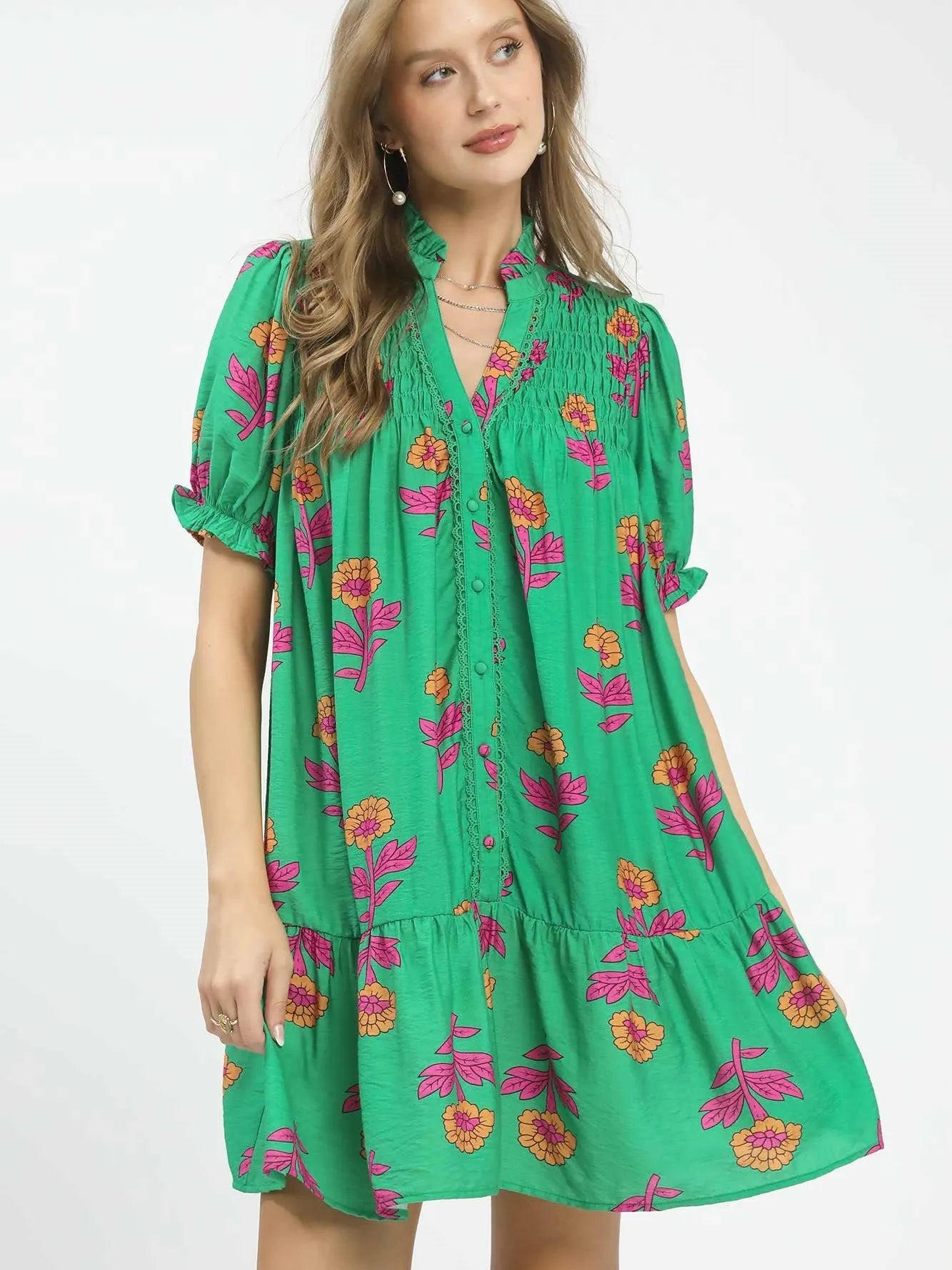 Umgee Meadow Muse Floral Print Babydoll Dress-Women's Dresses-Shop Z & Joxa