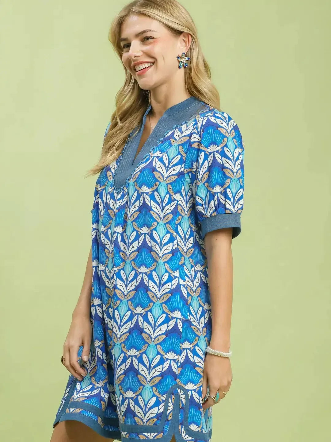 Umgee Mediterranean Mosaic Tile Print Mini Dress-Women's Dresses-Shop Z & Joxa