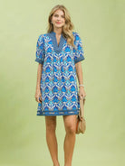 Umgee Mediterranean Mosaic Tile Print Mini Dress-Women's Dresses-Shop Z & Joxa