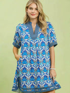Umgee Mediterranean Mosaic Tile Print Mini Dress-Women's Dresses-Shop Z & Joxa