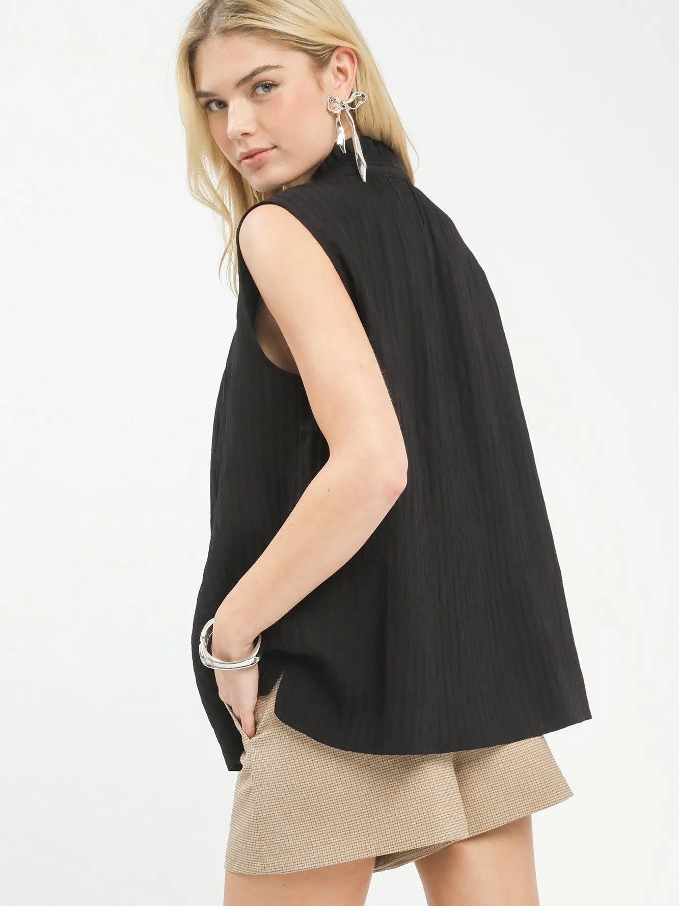 Umgee Midnight Breeze Sleeveless Gauze Textured Boho Blouse-Women's Shirts & Tops-Shop Z & Joxa