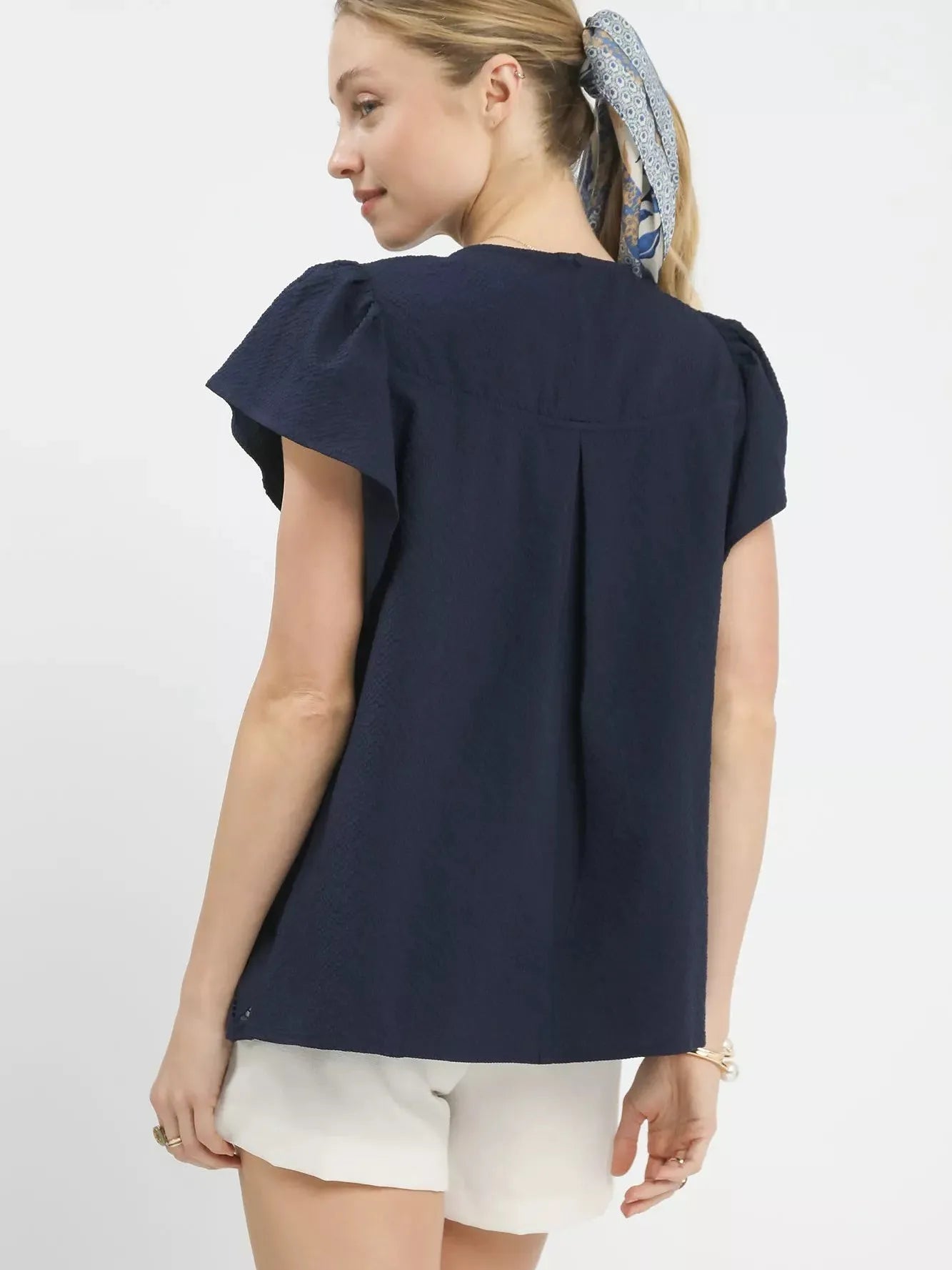 Umgee Midnight Flutter Floral Lace Overlay Flutter Sleeve Top-Women's Shirts & Tops-Shop Z & Joxa