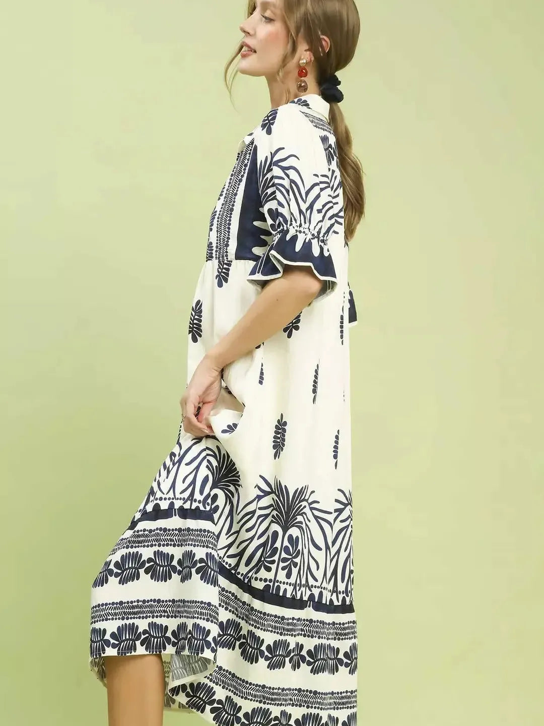 Umgee Midnight Garden Print Midi Dress with Puff Sleeves-Women's Dresses-Shop Z & Joxa