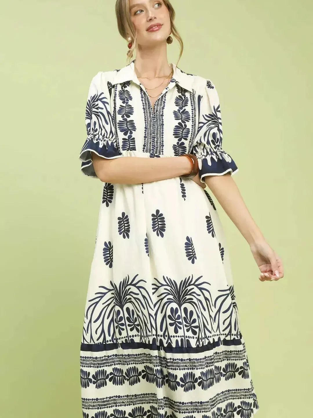 Umgee Midnight Garden Print Midi Dress with Puff Sleeves-Women's Dresses-Shop Z & Joxa