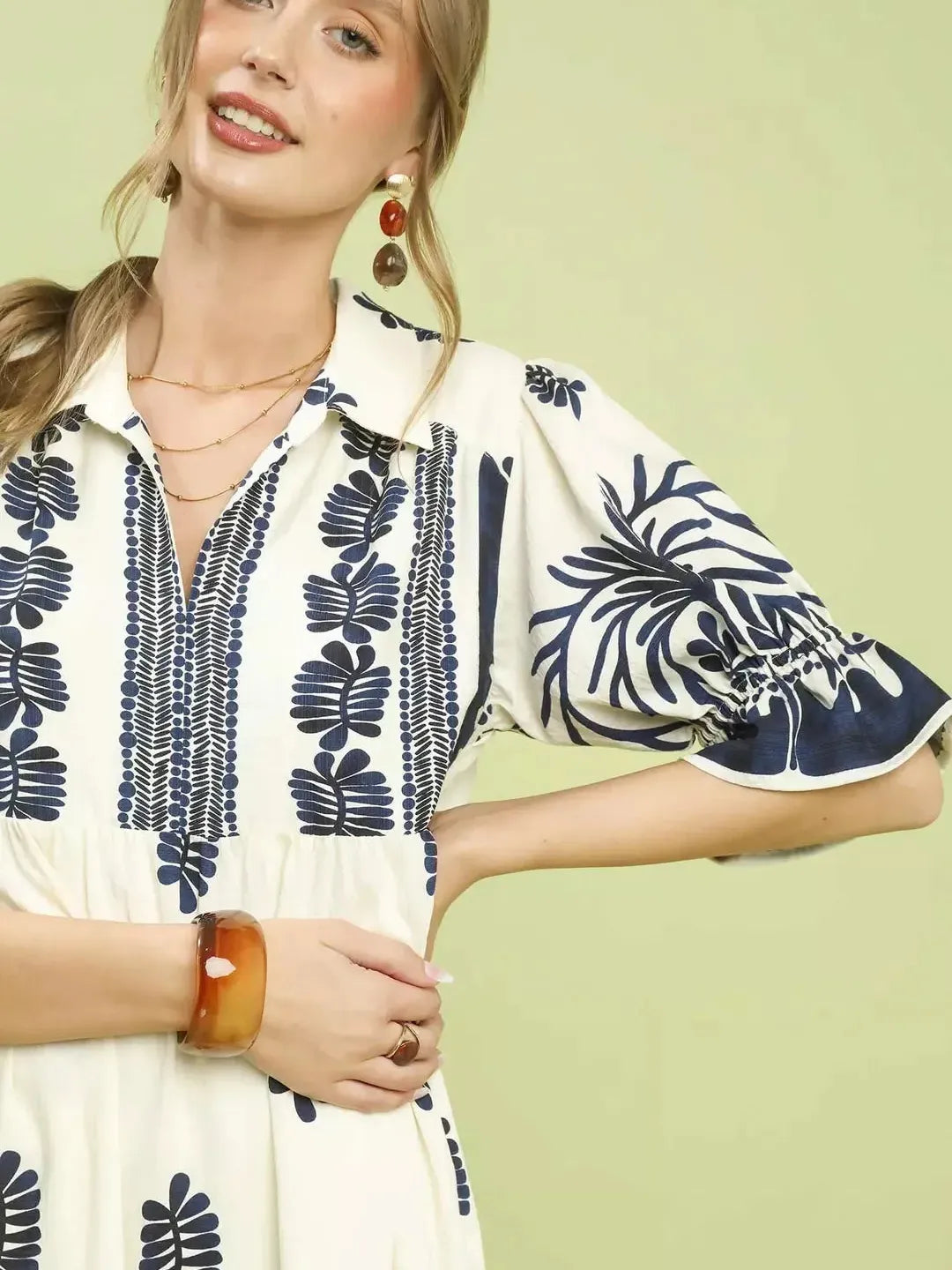 Umgee Midnight Garden Print Midi Dress with Puff Sleeves-Women's Dresses-Shop Z & Joxa