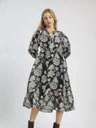 Umgee Midnight Meadow Boho Floral Midi Dress-Women's Dresses-Shop Z & Joxa