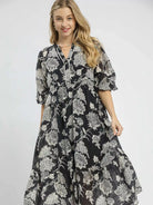 Umgee Midnight Meadow Boho Floral Midi Dress-Women's Dresses-Shop Z & Joxa
