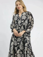 Umgee Midnight Meadow Boho Floral Midi Dress-Women's Dresses-Shop Z & Joxa
