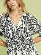 Umgee Midnight Mosaic Floral Two tone Border Print Midi Dress-Women's Dresses-Shop Z & Joxa