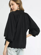 Umgee Midnight Muse Textured Notched Balloon Sleeve Blouse-Women's Shirts & Tops-Shop Z & Joxa