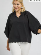 Umgee Midnight Muse Textured Notched Balloon Sleeve Blouse-Women's Shirts & Tops-Shop Z & Joxa