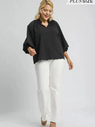 Umgee Midnight Muse Textured Notched Balloon Sleeve Blouse-Women's Shirts & Tops-Shop Z & Joxa