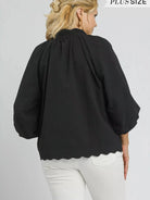 Umgee Midnight Muse Textured Notched Balloon Sleeve Blouse-Women's Shirts & Tops-Shop Z & Joxa