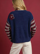 Umgee Midnight Petal Flower Striped Long Sleeve Sweater-Women's Shirts & Tops-Shop Z & Joxa